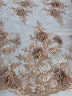 Tul Bordado Con Perlas, Lentejuelas, Mariposas y Flores 3D - HH275 — Palacio Glamour