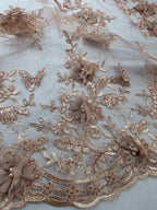 Tul Bordado Con Perlas, Lentejuelas, Mariposas y Flores 3D - HH275 — Palacio Glamour