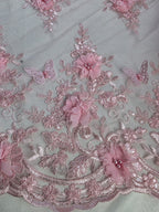 Tul Bordado Con Perlas, Lentejuelas, Mariposas y Flores 3D - HH275 — Palacio Glamour