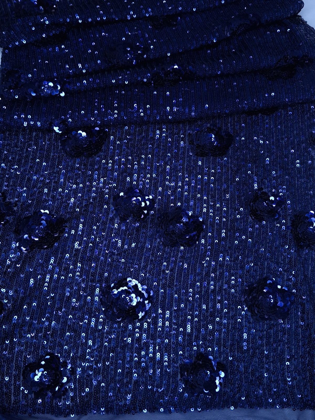 Tul Bordado Diseño Floral Con Lentejuela Color Azul Marino -HH179 — Palacio Glamour