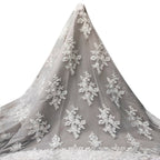 Tul Bordado Floral Con Perlas Y Lentejuela Color Blanco- HH016 — Palacio Glamour