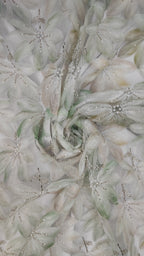 Tul Bordado Floral Con Perlas, Chaquira Y Canutillo Color Verde - HH028 — Palacio Glamour