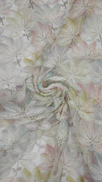 Tul Bordado Floral Con Perlas, Chaquira Y Canutillo Color Verde Oro- HH028 — Palacio Glamour