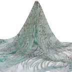 Tul Bordado Con Diseño Con Lentejuela Y Chaquira Color Menta- HH043 — Palacio Glamour