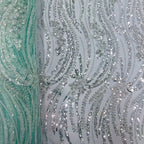 Tul Bordado Con Diseño Con Lentejuela Y Chaquira Color Menta- HH043 — Palacio Glamour