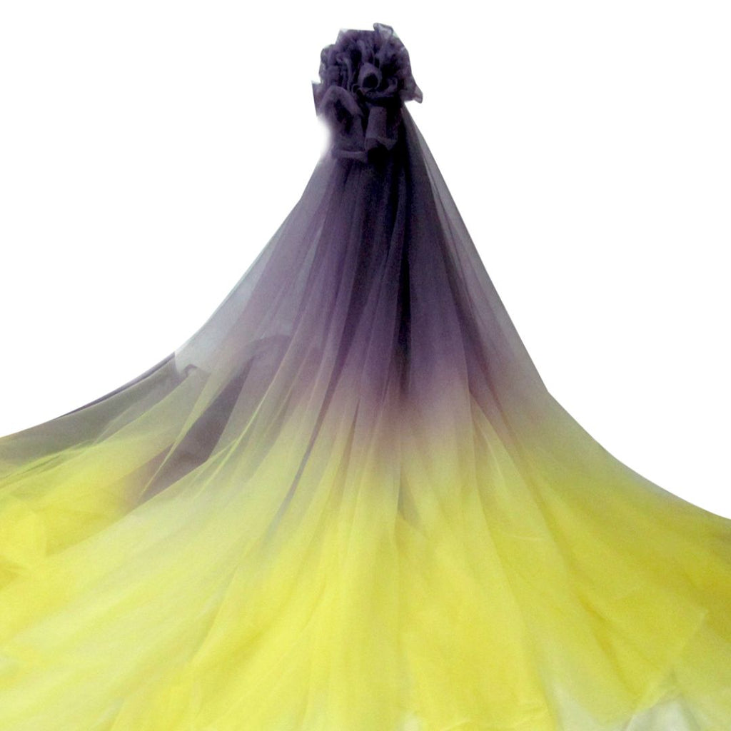 Tul bordado color amarillo morado A625 — Palacio Glamour