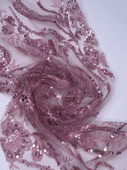 Tul bordado color palo de rosa A803, para vestidos de noche de boda y de XV años — Palacio Glamour
