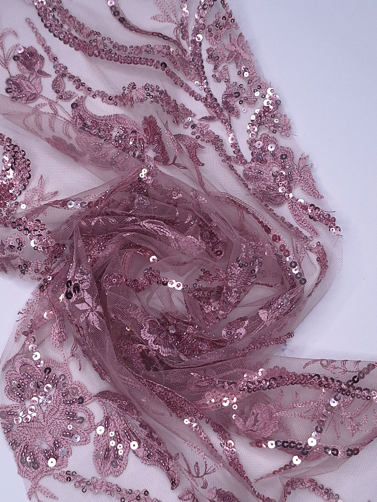 Tul bordado color palo de rosa A803, para vestidos de noche de boda y de XV años — Palacio Glamour