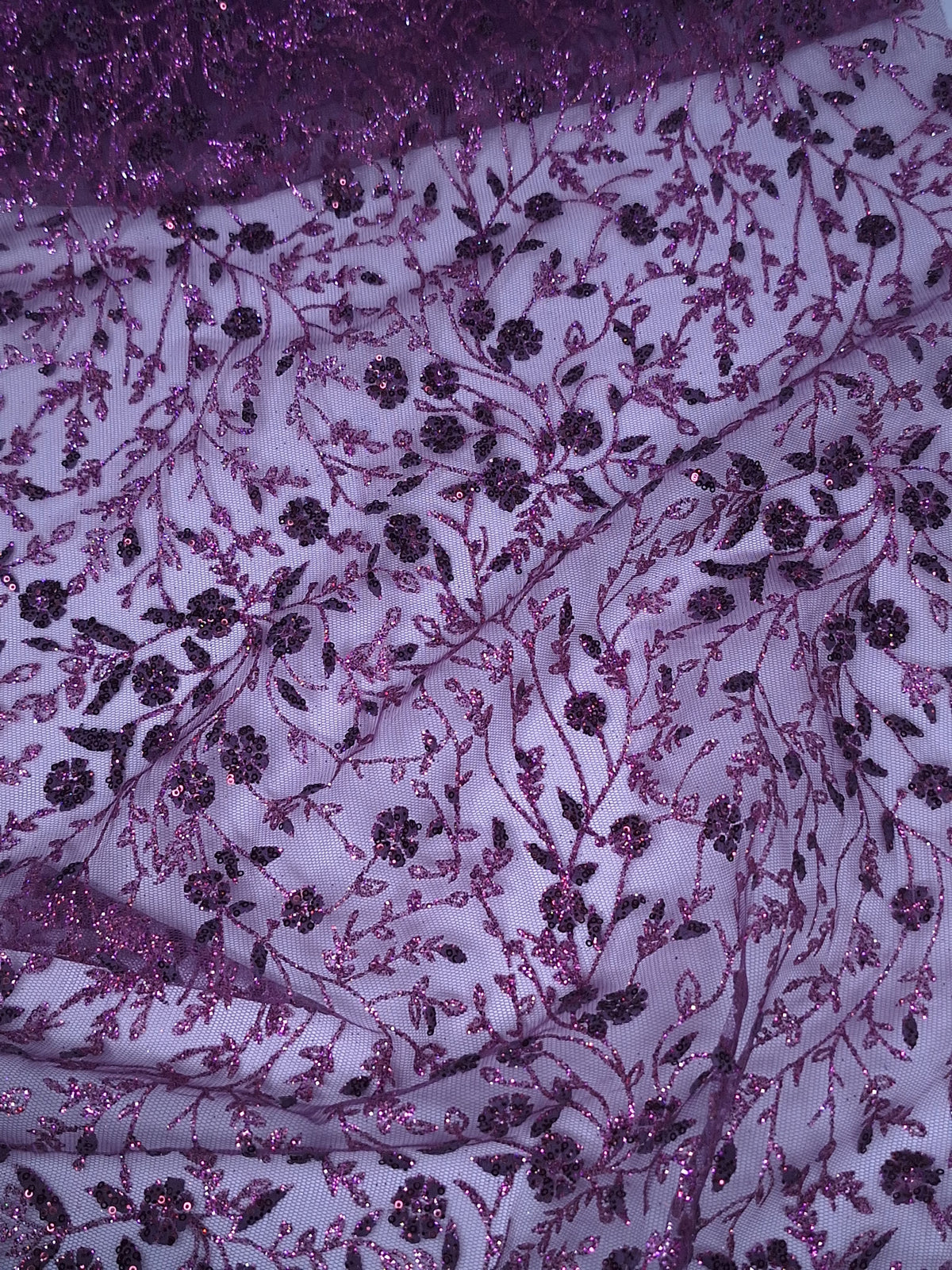 Tul bordado Floral con Glitter Color Lila Morado H036 — Palacio Glamour