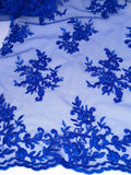 Tul bordado Floral con Orilla Ondulada Color Azul Rey A926 — Palacio Glamour