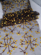 Tul bordado Con Flores 3d Y Ramajes Color Amarillo A621 — Palacio Glamour