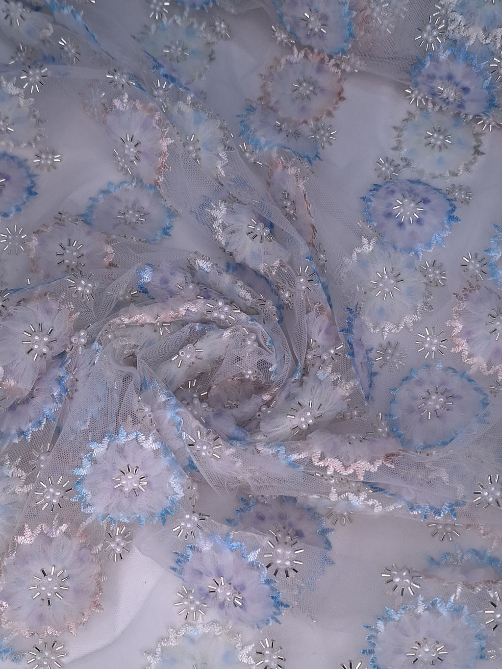Tul bordado color azul H029 — Palacio Glamour