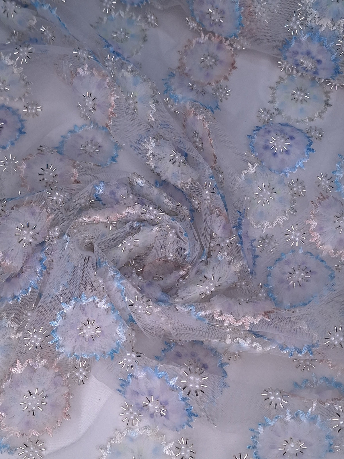 Tul bordado color azul H029 — Palacio Glamour