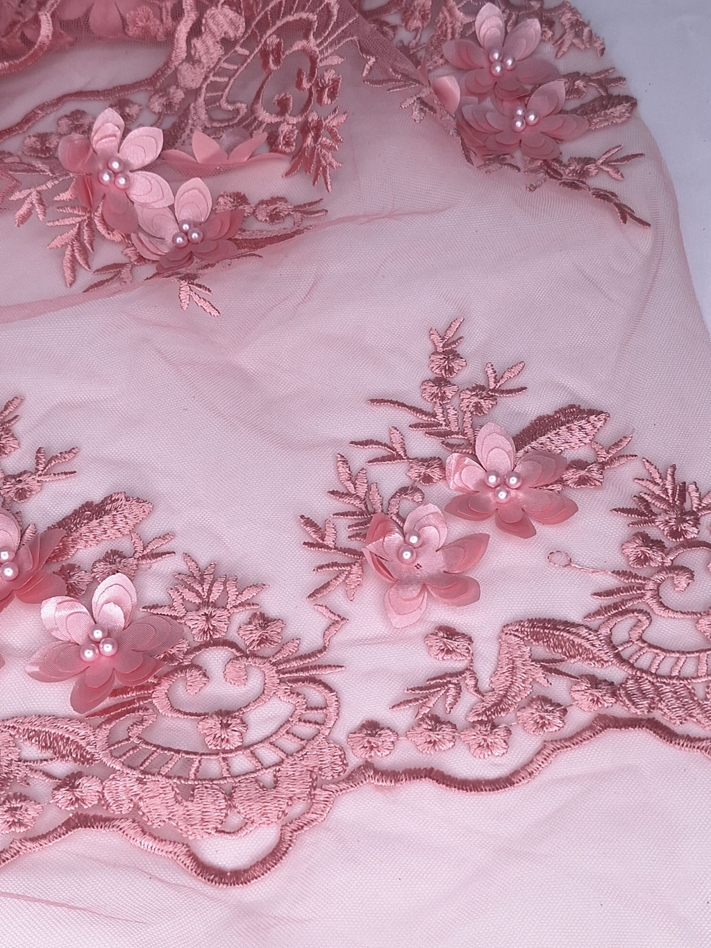 Tul bordado color rosa blush H139, para vestidos de noche de boda y de XV años — Palacio Glamour