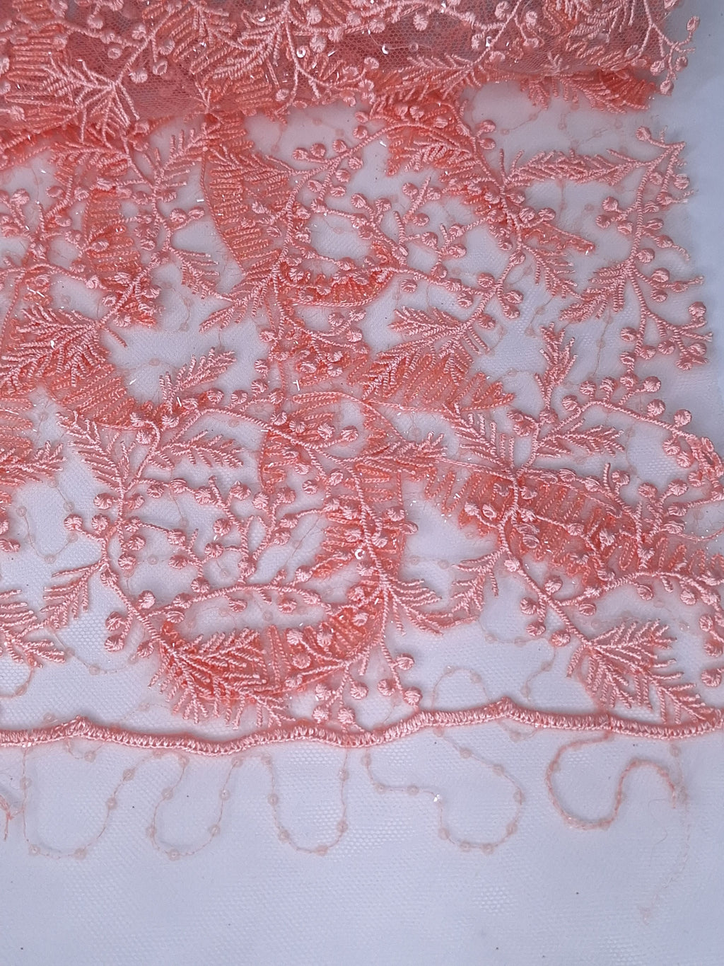 Tul bordado color rosa melon A933 — Palacio Glamour