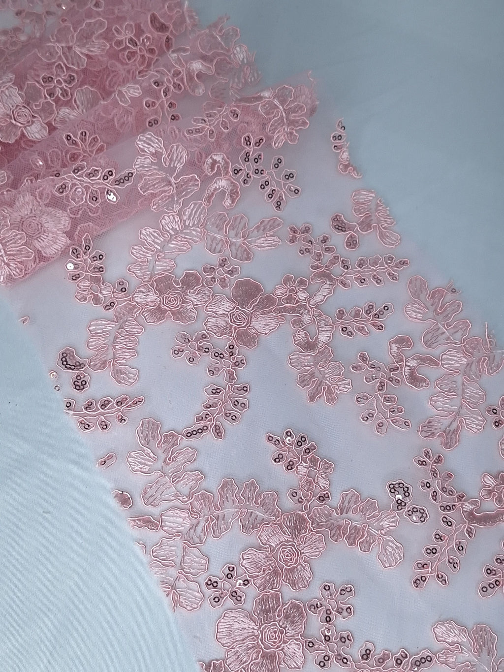 Tul bordado color rosa claro H165, para vestidos de noche de boda y de XV años — Palacio Glamour