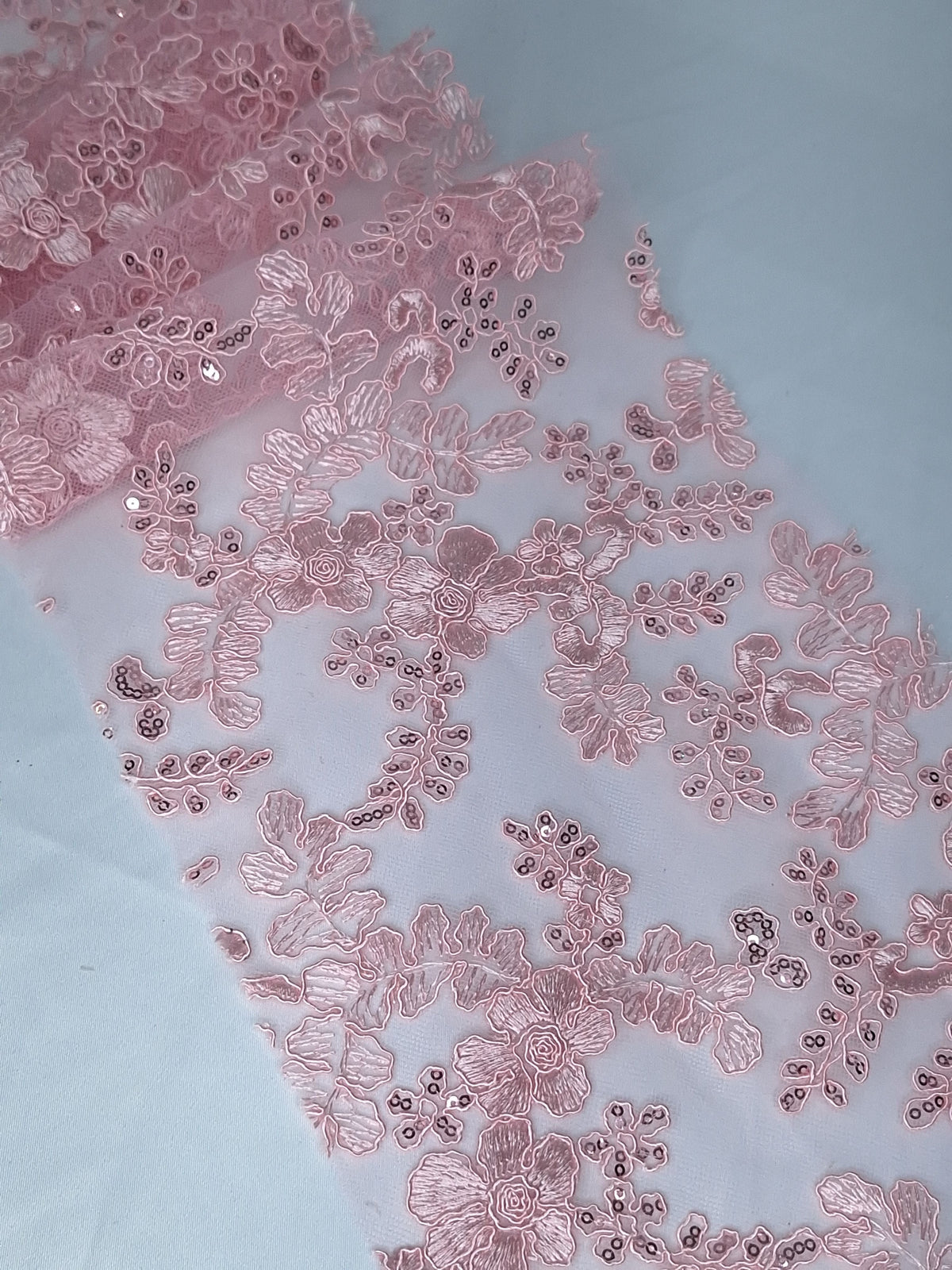 Tul bordado color rosa claro H165, para vestidos de noche de boda y de XV años — Palacio Glamour