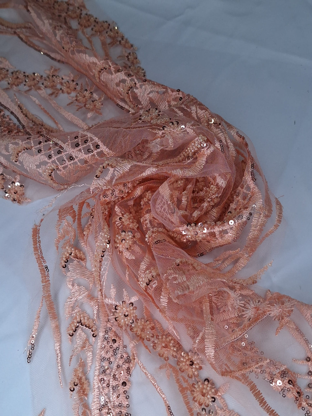 Tul bordado color melon nuevo A951 — Palacio Glamour