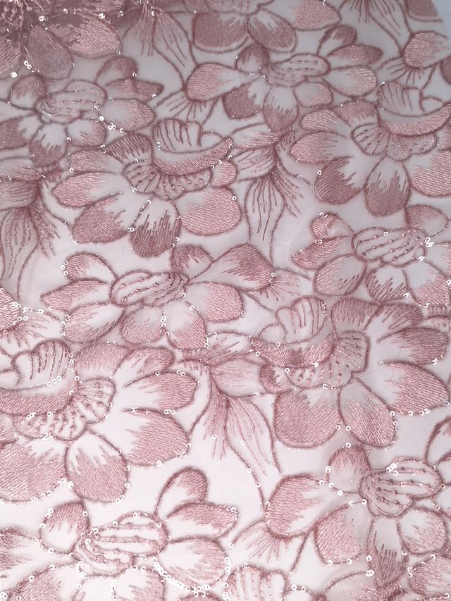 Tul bordado color rosa H087 — Palacio Glamour