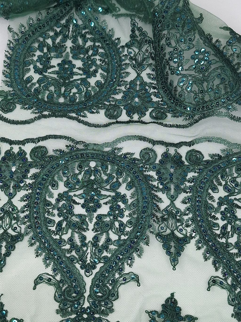 Tul bordado color botella H129 — Palacio Glamour