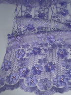 Tul bordado Con flores 3d y Perlas Color Lila Claro A928 — Palacio Glamour