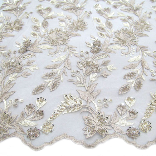 Tul bordado color beige A799 — Palacio Glamour