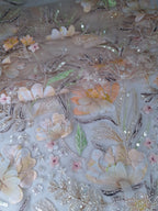 Tul bordado Con Flores 3d, Chaquira y Lentejuela Color Melon H150 — Palacio Glamour