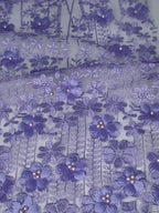 Tul bordado Con flores 3d y Perlas Color Lila Claro A928 — Palacio Glamour