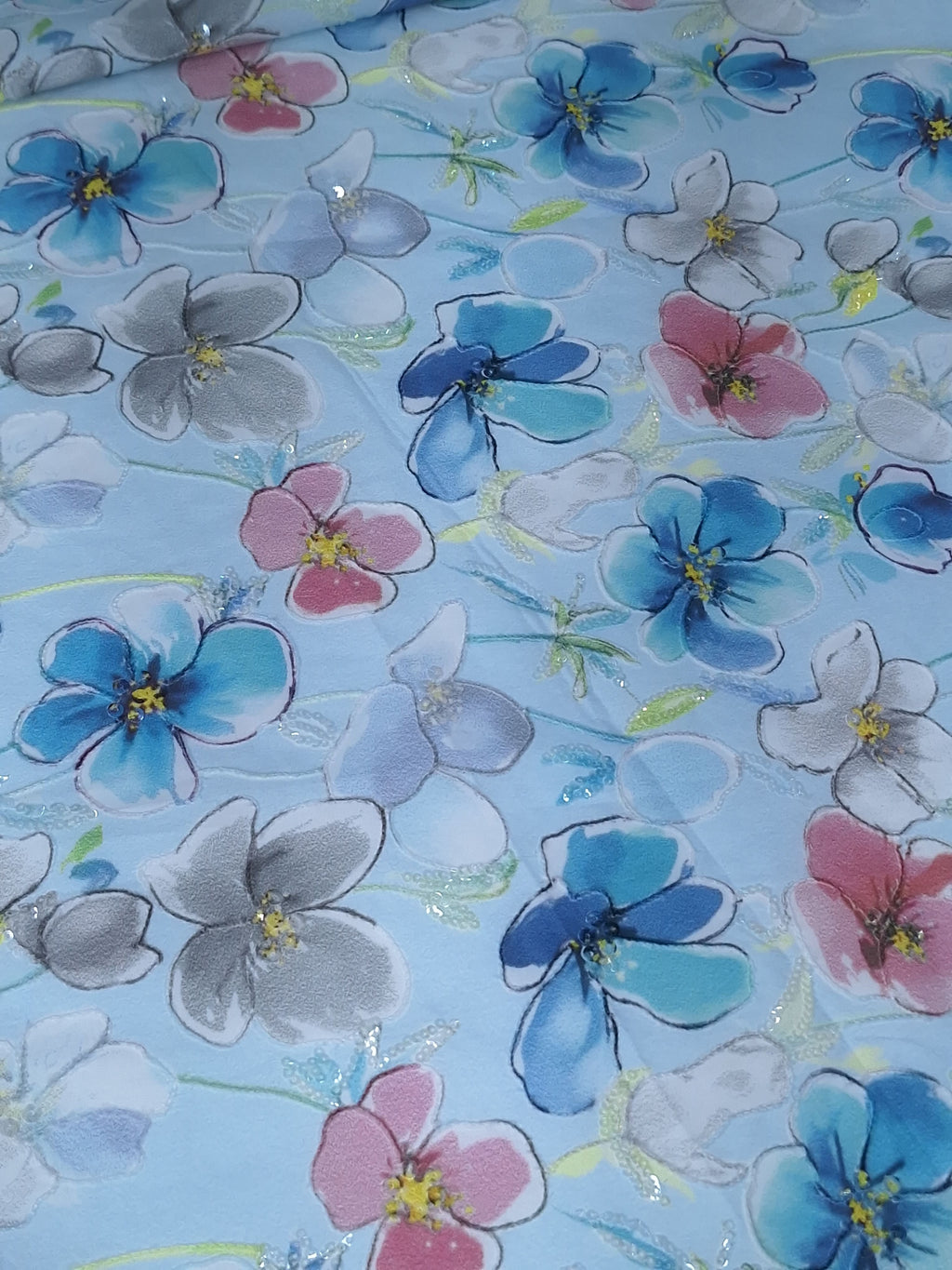 Tul bordado color azul H225 — Palacio Glamour