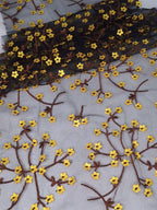 Tul bordado Con Flores 3d Y Ramajes Color Amarillo A621 — Palacio Glamour