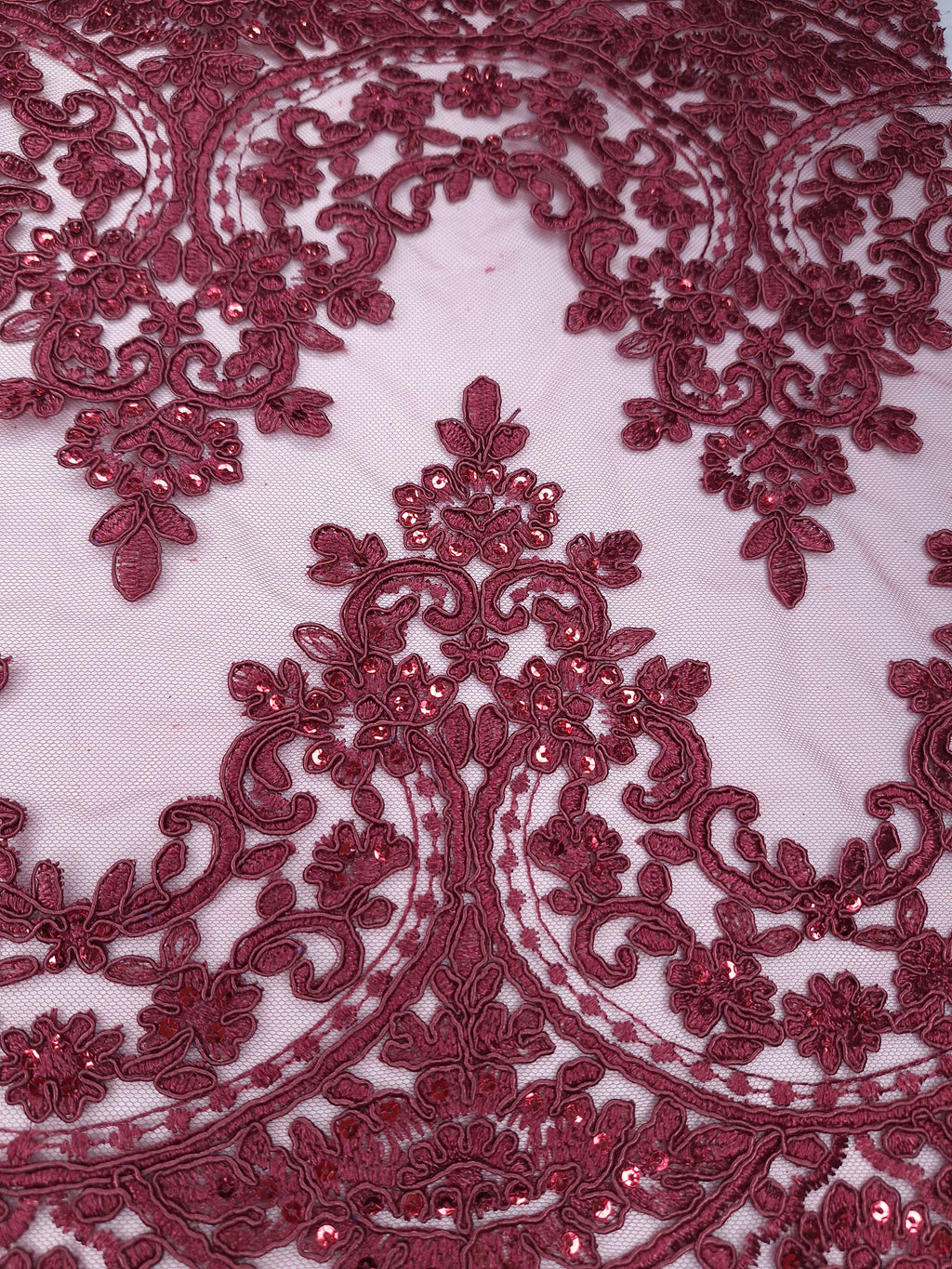 Tul bordado color vino H130 — Palacio Glamour