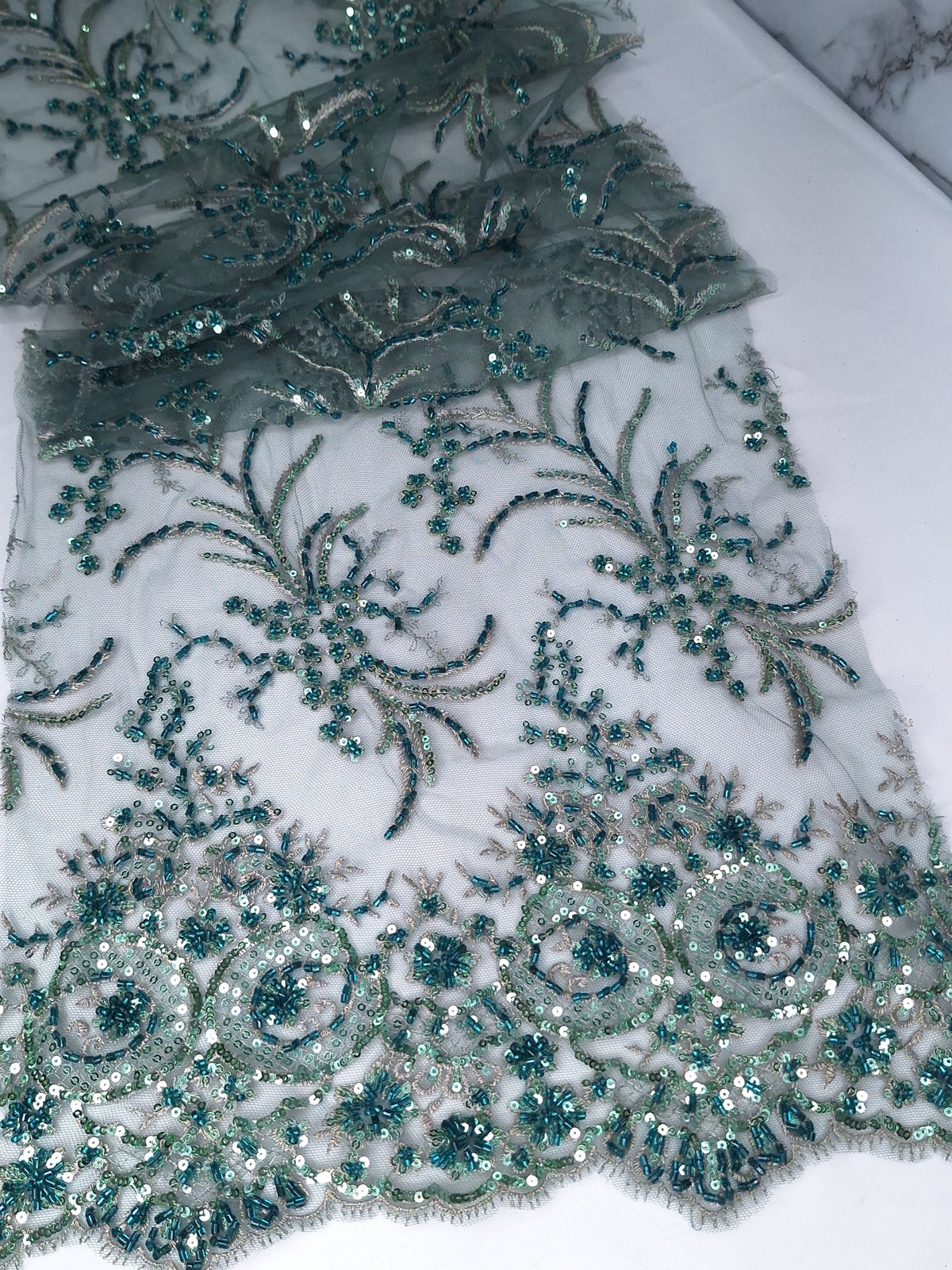 Tul bordado color esmeralda GR15 — Palacio Glamour