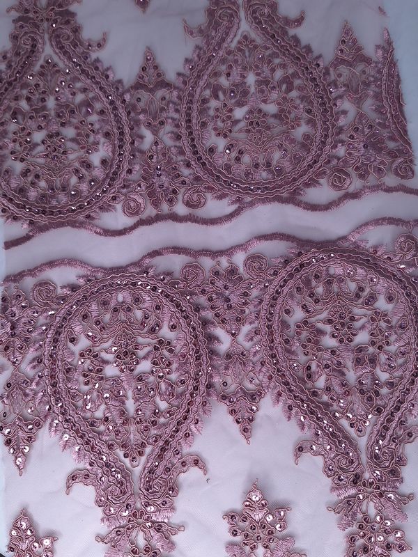Tul bordado color palo de rosa H129, para vestidos de noche de boda y de XV años — Palacio Glamour