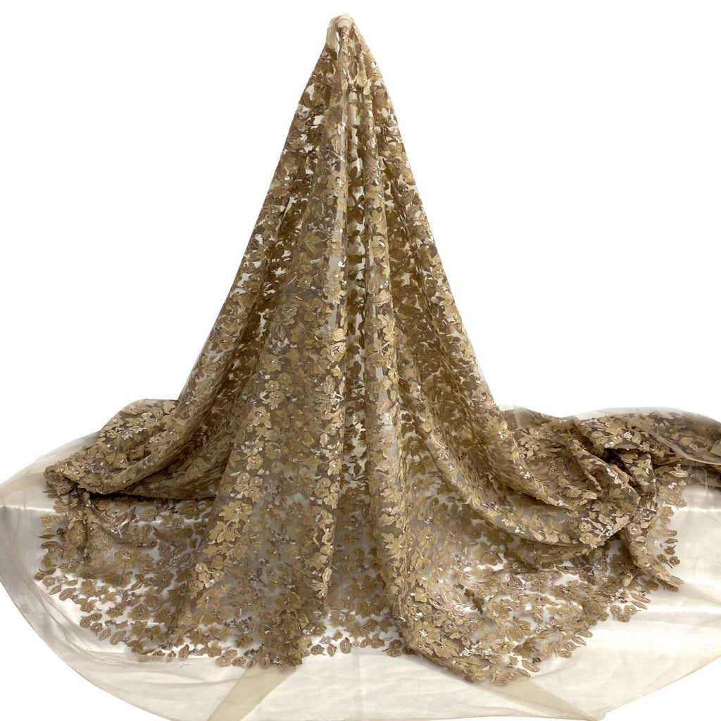 Tul bordado color oro A615 — Palacio Glamour