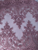 Tul bordado color palo de rosa H130, para vestidos de noche de boda y de XV años — Palacio Glamour
