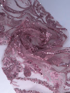 Tul bordado color palo de rosa A803, para vestidos de noche de boda y de XV años — Palacio Glamour