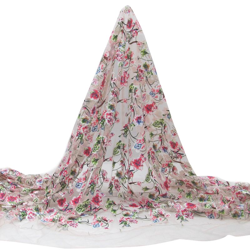 Tul bordado Con Flores de Lentejuela Color Coral A671 — Palacio Glamour