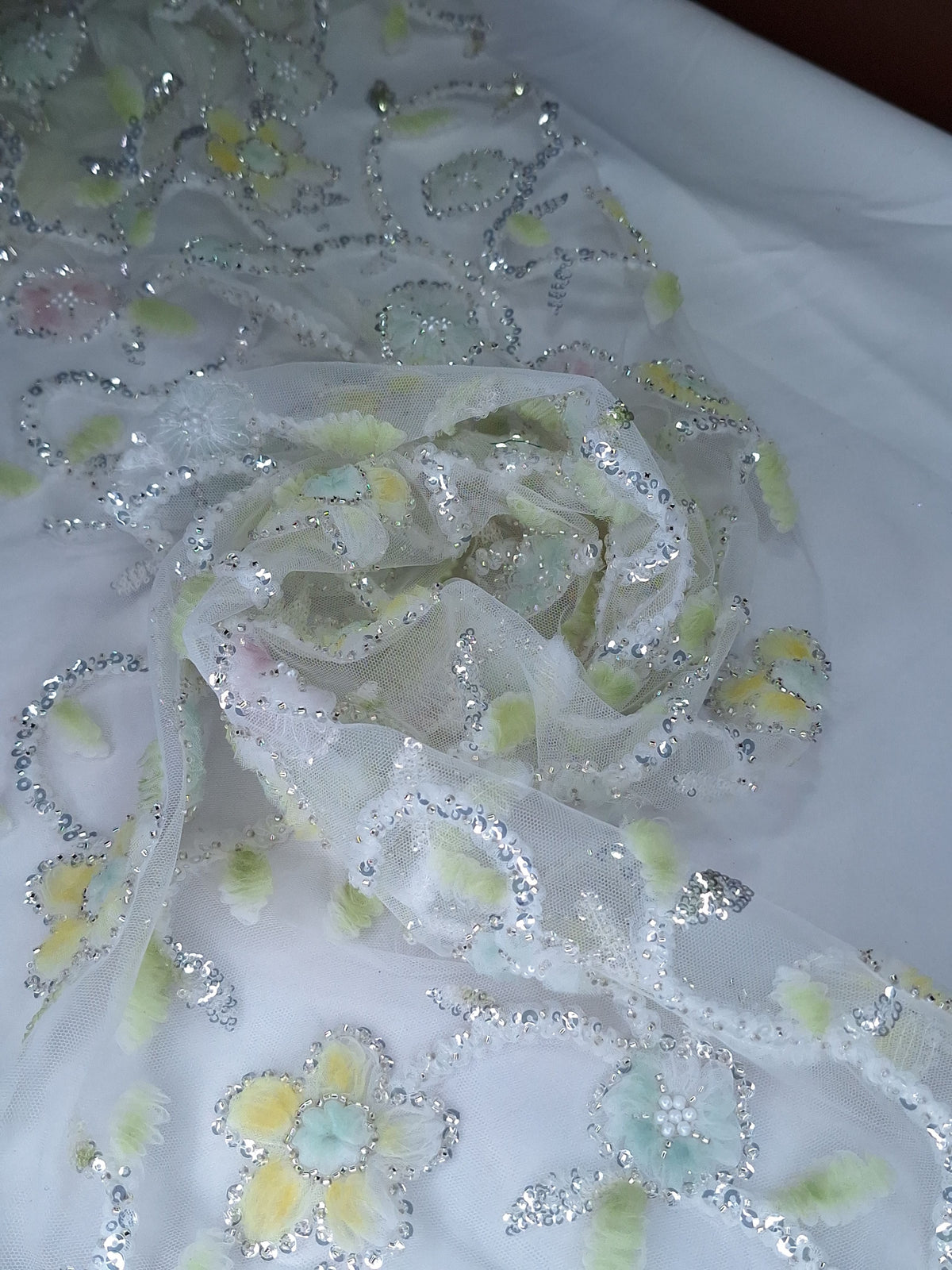 Tul bordado color verde H032 — Palacio Glamour