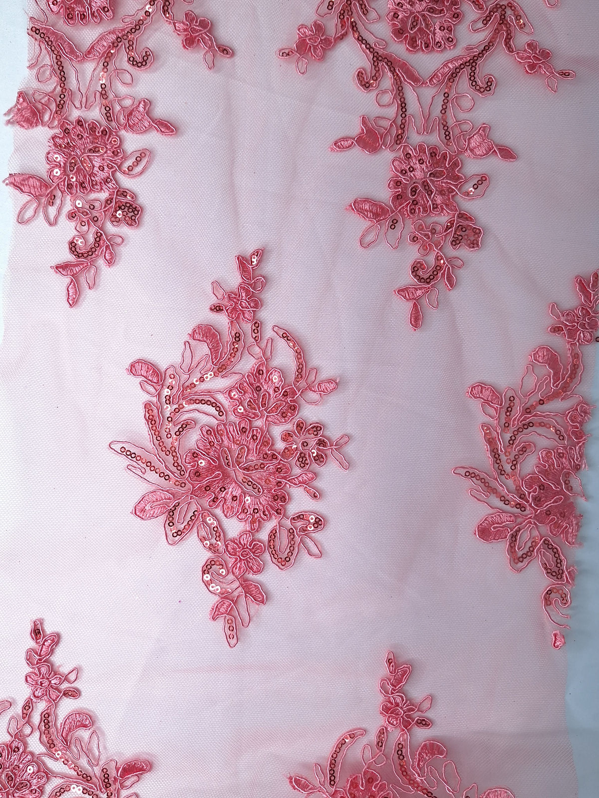 Tul bordado colo rosa coral A977 — Palacio Glamour