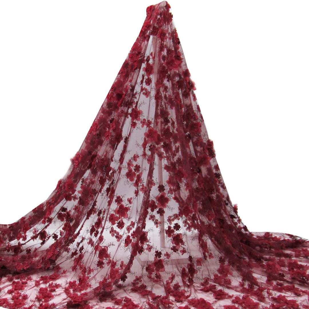 Tul bordado color vino A727 — Palacio Glamour