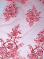 Tul bordado colo rosa coral A977 — Palacio Glamour