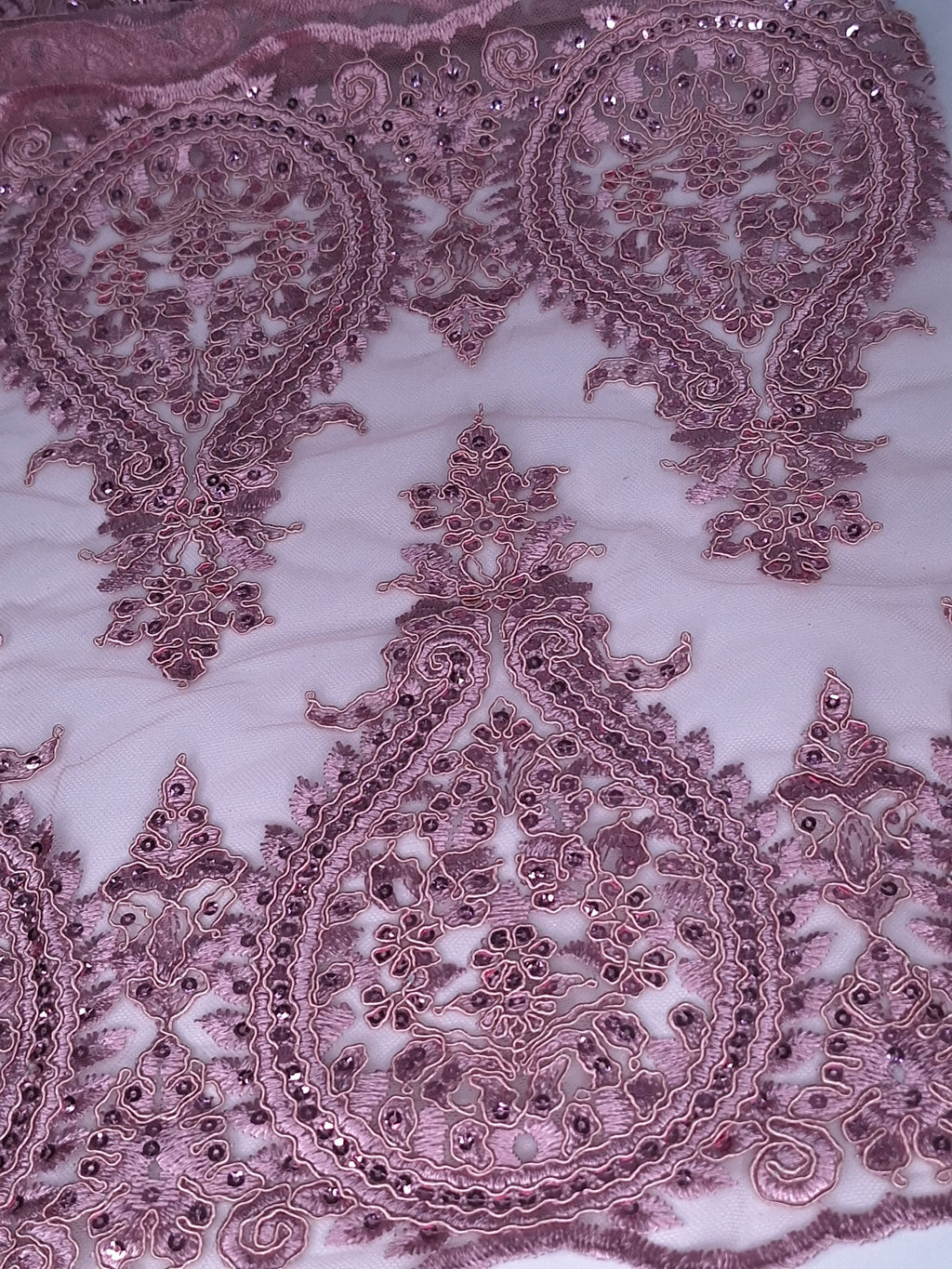 Tul bordado color palo de rosa H129, para vestidos de noche de boda y de XV años — Palacio Glamour