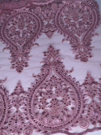 Tul bordado color palo de rosa H129, para vestidos de noche de boda y de XV años — Palacio Glamour