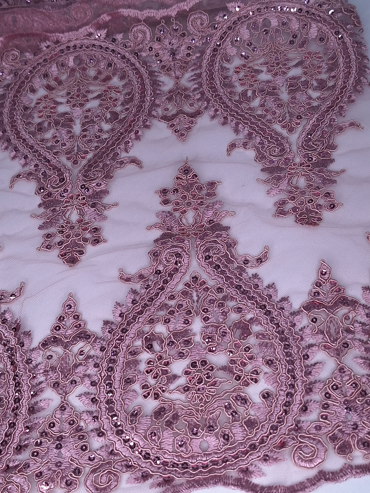 Tul bordado color palo de rosa H129, para vestidos de noche de boda y de XV años — Palacio Glamour