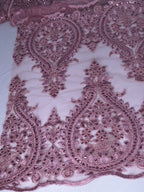 Tul bordado color palo de rosa H129, para vestidos de noche de boda y de XV años — Palacio Glamour