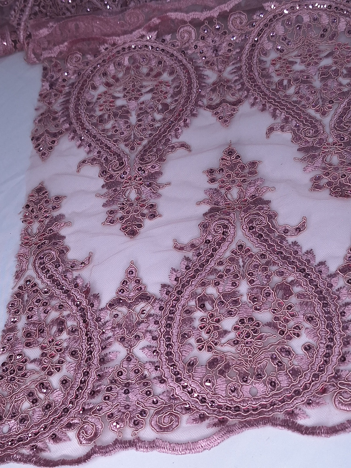Tul bordado color palo de rosa H129, para vestidos de noche de boda y de XV años — Palacio Glamour