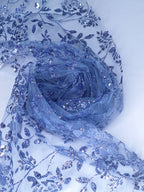 Tul bordado color azul plumbago H037 — Palacio Glamour