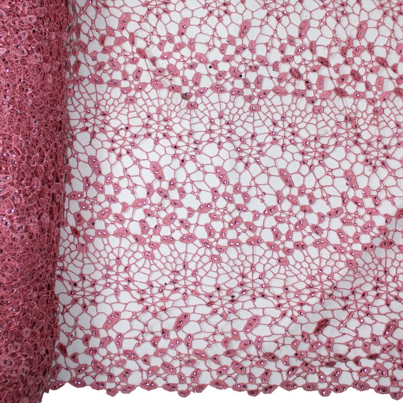 Tul bordado color rosa A241 — Palacio Glamour