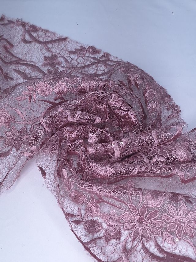 Tul bordado color palo de rosa H038 — Palacio Glamour
