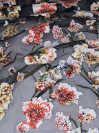 Tul bordado Con Flores de Lentejuela Color Negro Naranja A671 — Palacio Glamour